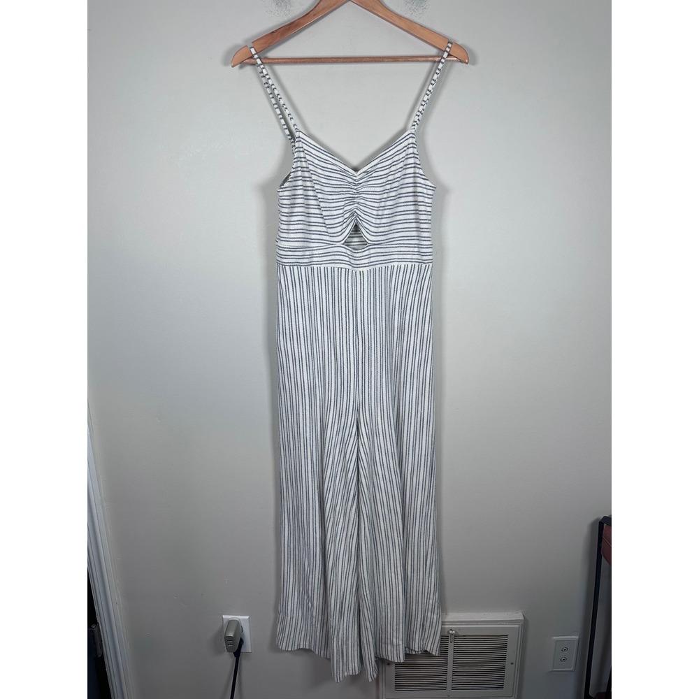 Loft Beach Striped Cutout Jumpsuit Women XS White Blue Coastal Summer
